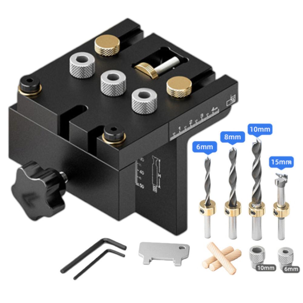 Woodworking 3 In 1 Dowelling Jig Kit Adjustable Pocket Hole Jig 6/8/10/12/15mm Drilling Guide Tenoning Pin Hole Puncher Locator