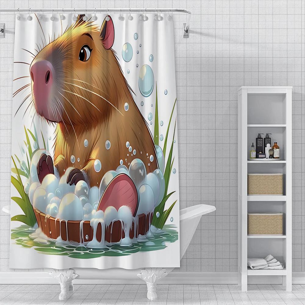 Zasłona Prysznicowa Wodoodporna Tkanina Poliestrowa Farba Kolorowa Kąpiel Słodkie Kapybary Zasłony Dom Łazienka Dekor Zasłona Z Hakiem