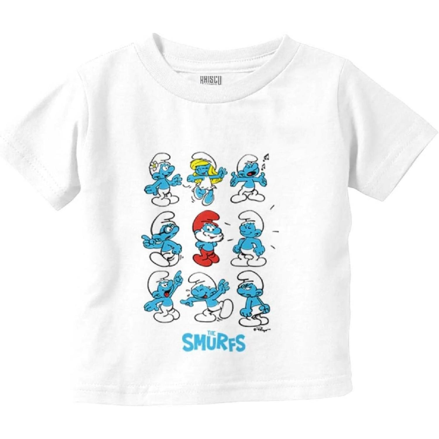 Смурфики Команда Папа Смурфетта Мультфильм Малыш Мальчик Девочка Футболка S белый
