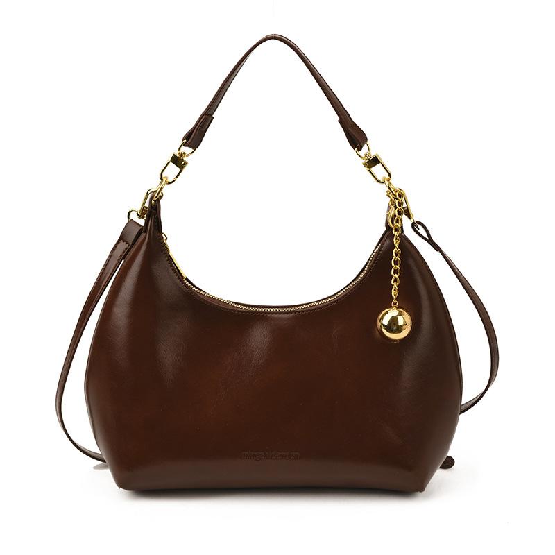 French Style Retro Burgundy One Shoulder Bag Women's Classic PU Leather Texture Crossody Bag Fashi Versatile Commuter Handbags