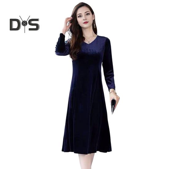 

Женское бархатное платье осень-зима однотонное платье с V-образным вырезом средней длины А-силуэтное платье для свадьбы подружки невесты вечеринки повседневная одежда L синий