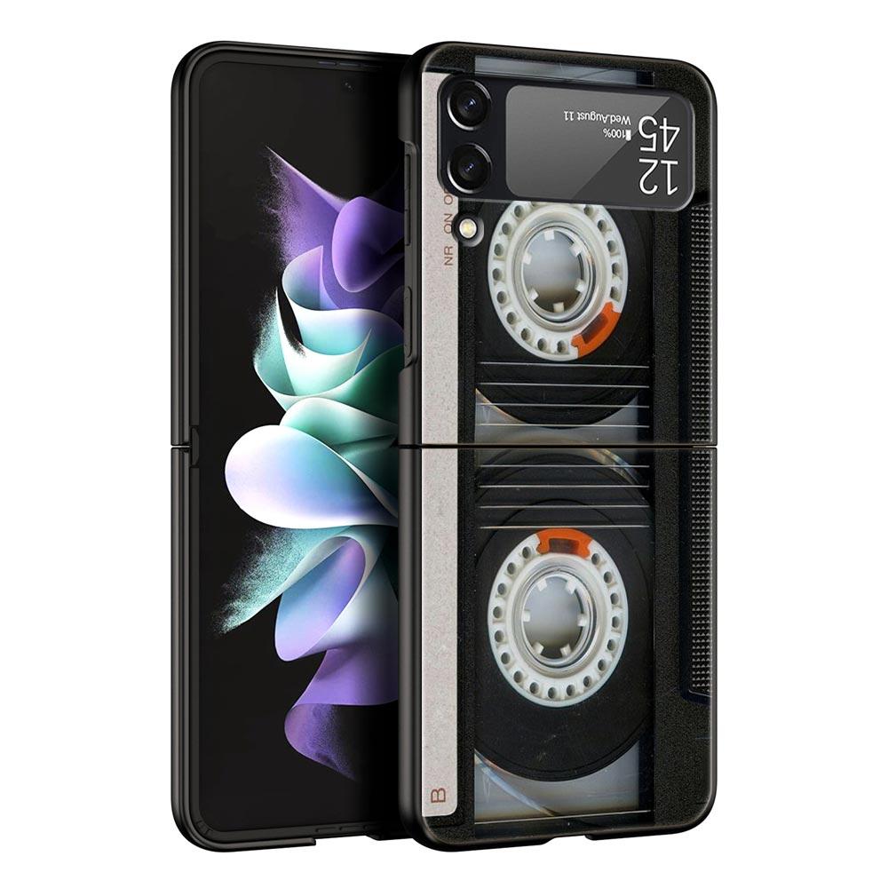 

For Samsung Galaxy Z Flip 3 4 5 Hard Black Folding PC Phone Case DIY Camera Radio tape Cassette For Samsung Z Flip3 Back Cover Galaxy Z Flip 3