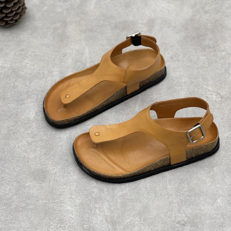 Fashion GKTINOO Handmade Genuine Leather Flat Sandals For Summer 2025 New Solid Color Square Buckle Simple Soft Cowhide Women's Shoes