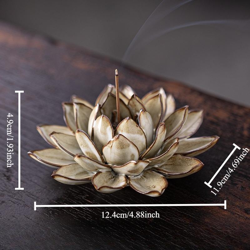 1pcs Creative Handmade Incense Holder Lotus Plate Burner Home Indoor Retro Base Ceramic Ornament Safe Material
