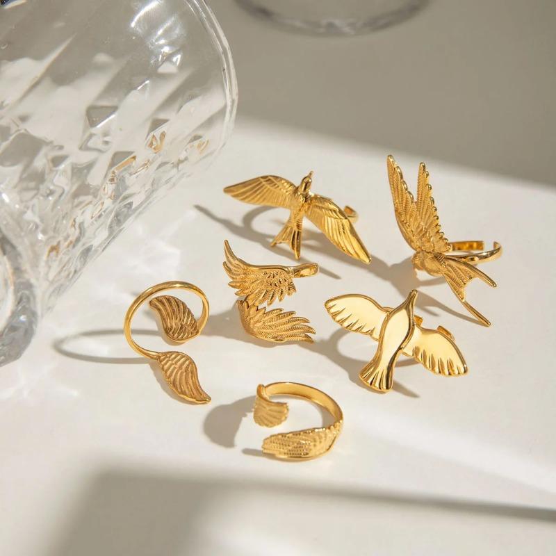 Stainless Steel Peace Dove Open Ring Wings Flying Bird New Non Fading Waterproof Ring Retro Creative Titanium Steel Ring Gifts