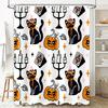 Halloween-themed shower curtain featuring cute black cats and pumpkins waterproof bathroom decor for kids' rooms or holiday part