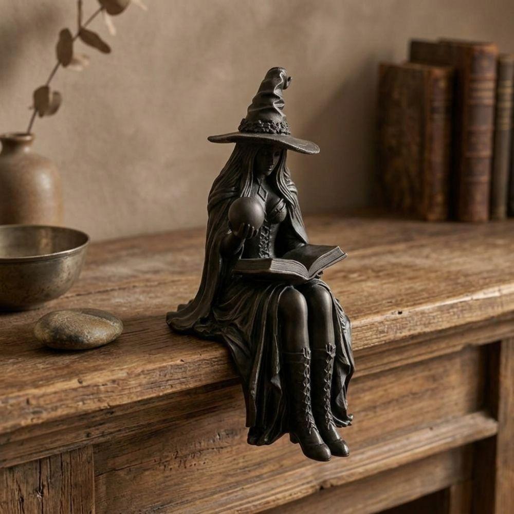 Con Palla Libro Strega di Halloween Sitter per Scaffale Palla di Cristallo Statua di Strega Decorazione per Libreria
