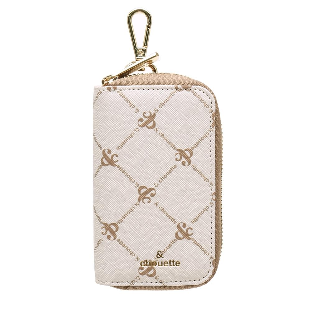 Samantha Thavasa Monogram Logo Key Case with Key Key and Carabiner for Women &chouette Zipper, Wallet, Ring, (Off-White)