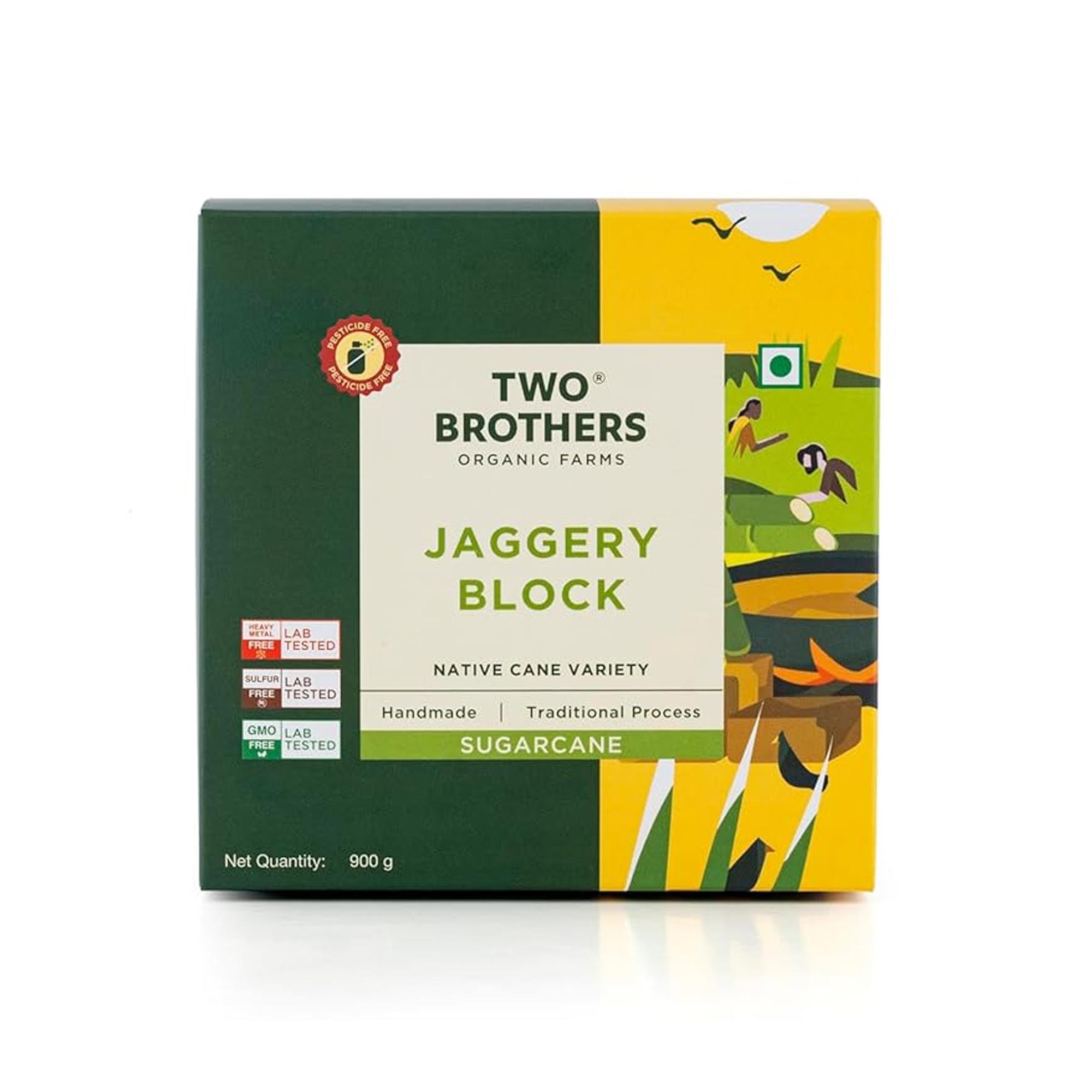 Two Brothers Organic Farms Sugarcane Jaggery Block Unrefined Natural Sweetener For Baking And Cooking 900 g Pack Of 1