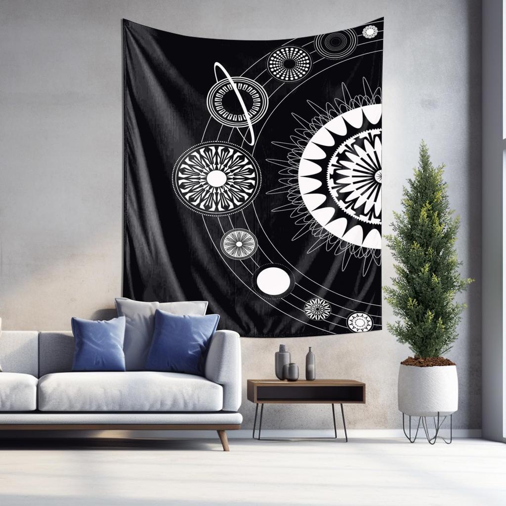 Black and White Abstract Mandala Geometric Art Tapestry Essential Wall Hanging for Bedroom Decoration