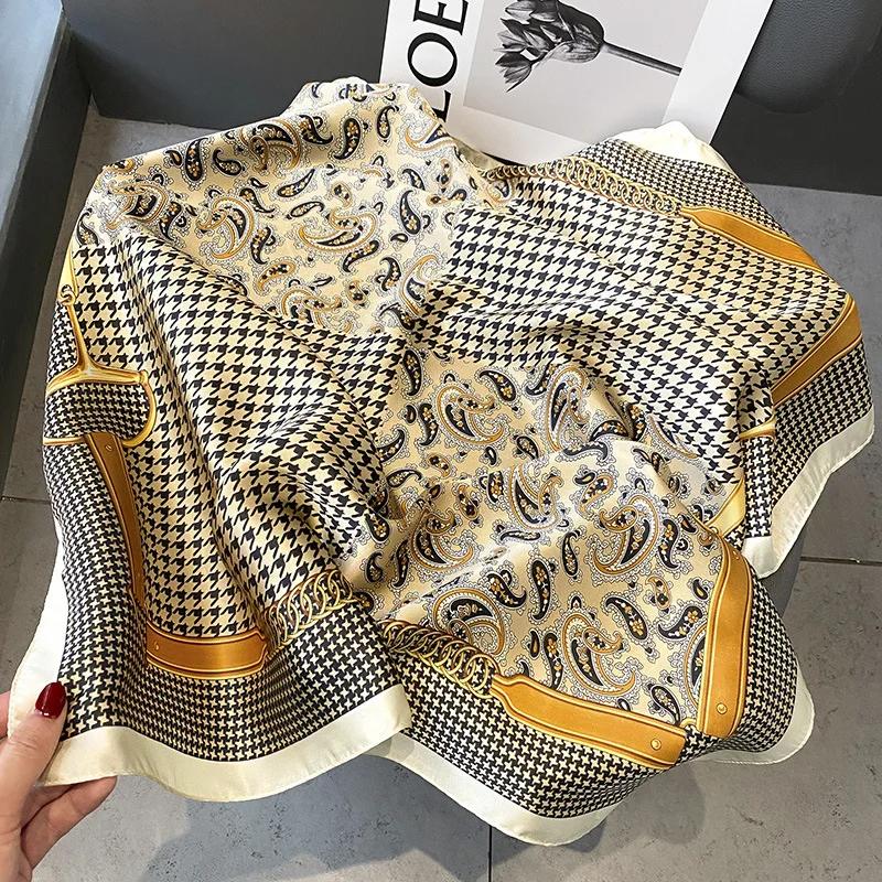 Orange Navy Blue Printed Square Scarf Thin Breathable Sunscreen Shawl Casual Outdoor Windproof Head Wrap For Women