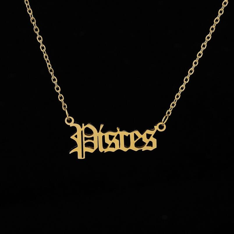 

Stainless Steel 12 Zodiac Constellation Necklaces Letter Aquarius Aries Gemini Pisces Leo Sagittarius Pendant Necklace for Women Gold Color&45cm