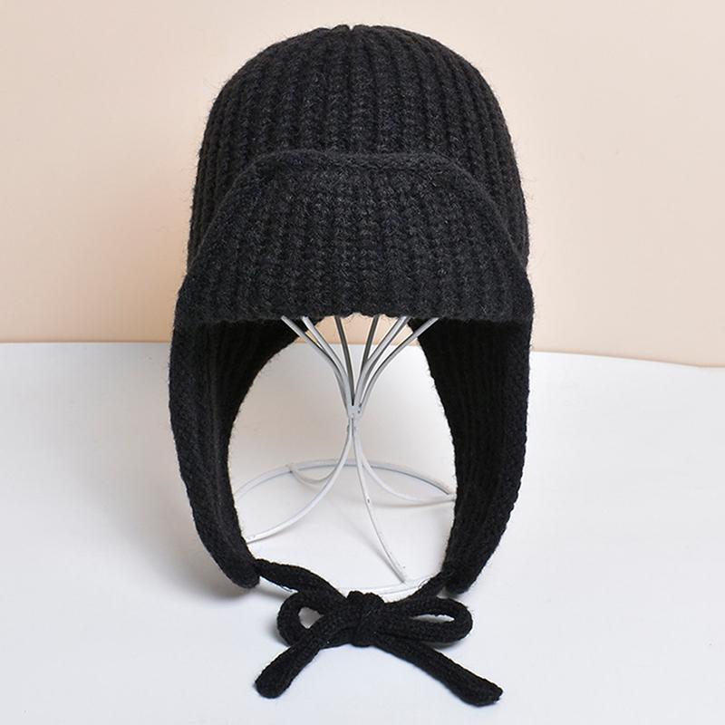 Ørebeskyttelse Strikkelue Vinter Varm Kuldebestandig Flylue Ensfarvet Ull Heklet Luer Koreansk Dame Beanie