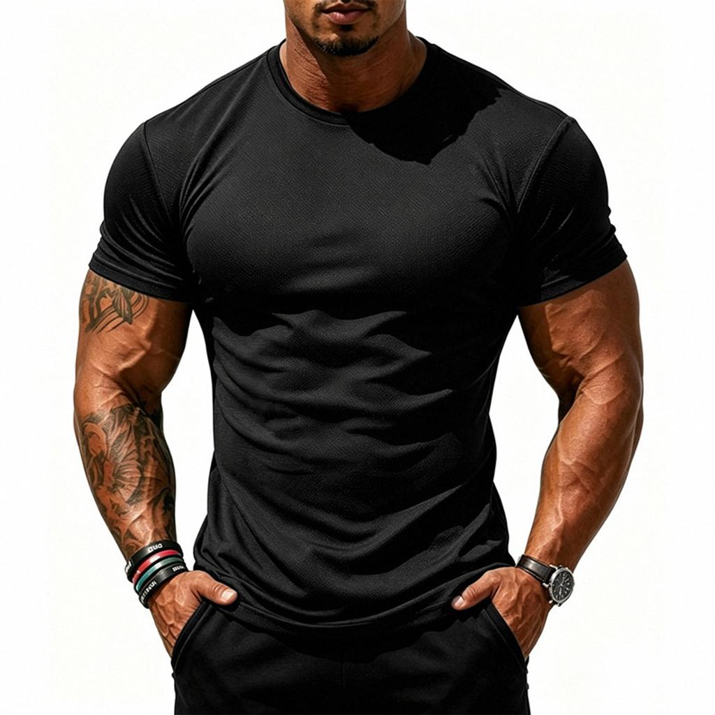 Men's Mesh Sports Short-sleeved Round-neck Fitted T-shirt
