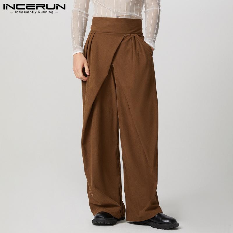 

INCERUN Мужские брюки с высокой талией, с перекрещенной передней частью и длинными прямыми штанинами, на молнии сзади S коричневый