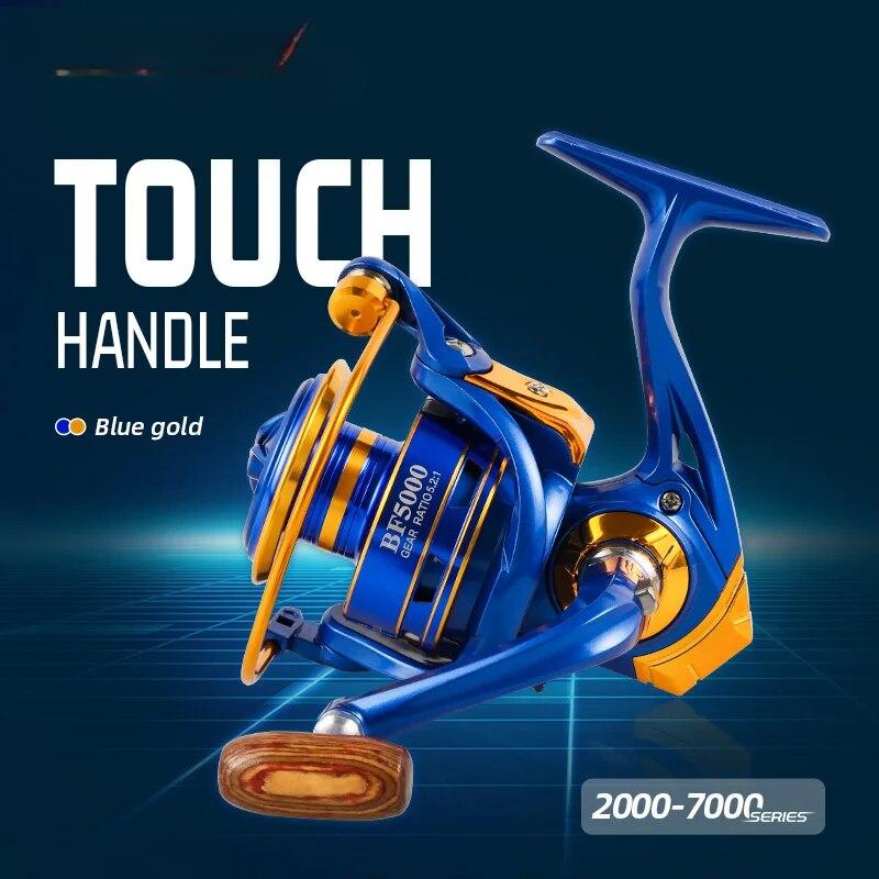 2024  Newest Fishing Reel 5.2:1 High Speed Ratio Metal Spool Spinning Reel 2000-7000 Gear Ratio Long Casting Solid Wood Sea Fishing Rod