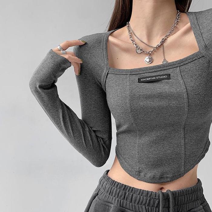 Sweet & Spicy Women's Long Sleeve Fishbone Drawstring Square Neck Top