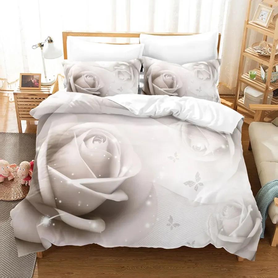 Comforter Red Roses Queen Size King Full 3D Bedding Sets Flower Quilt Linens Single Double Bed