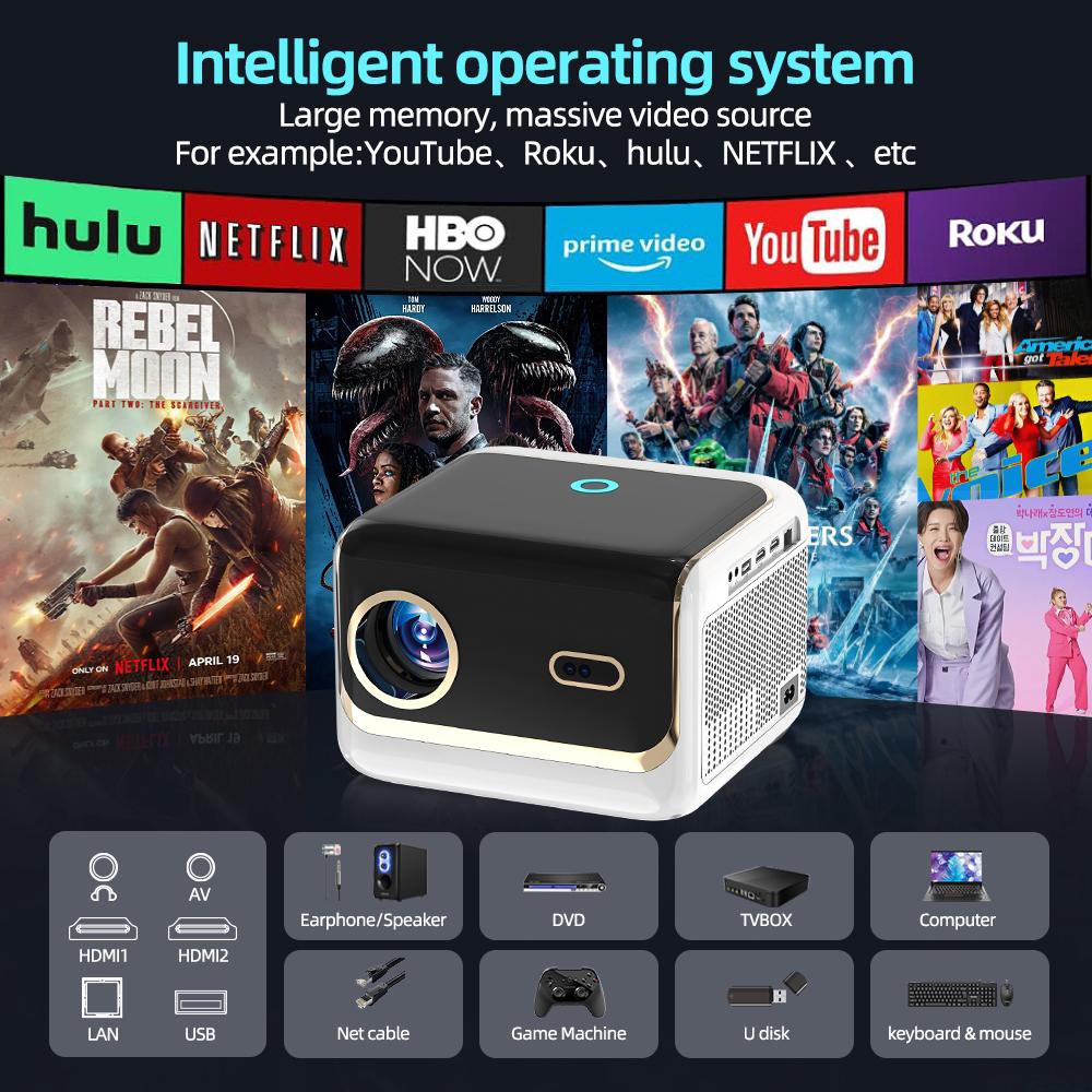 2026 New K8 1920x1080 Android 9.0 5G WIFI Full HD 1080p Projector