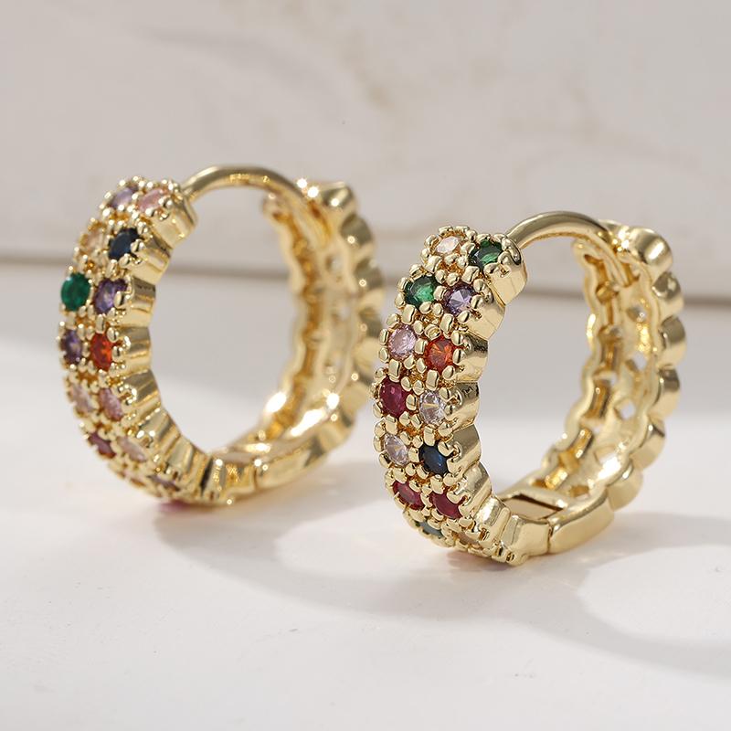 Copper Handcrafted Colored Synthetic Zircon Hoop Earrings for Women Bohemian Style Golden Plated Banquet Wedding Jewelry