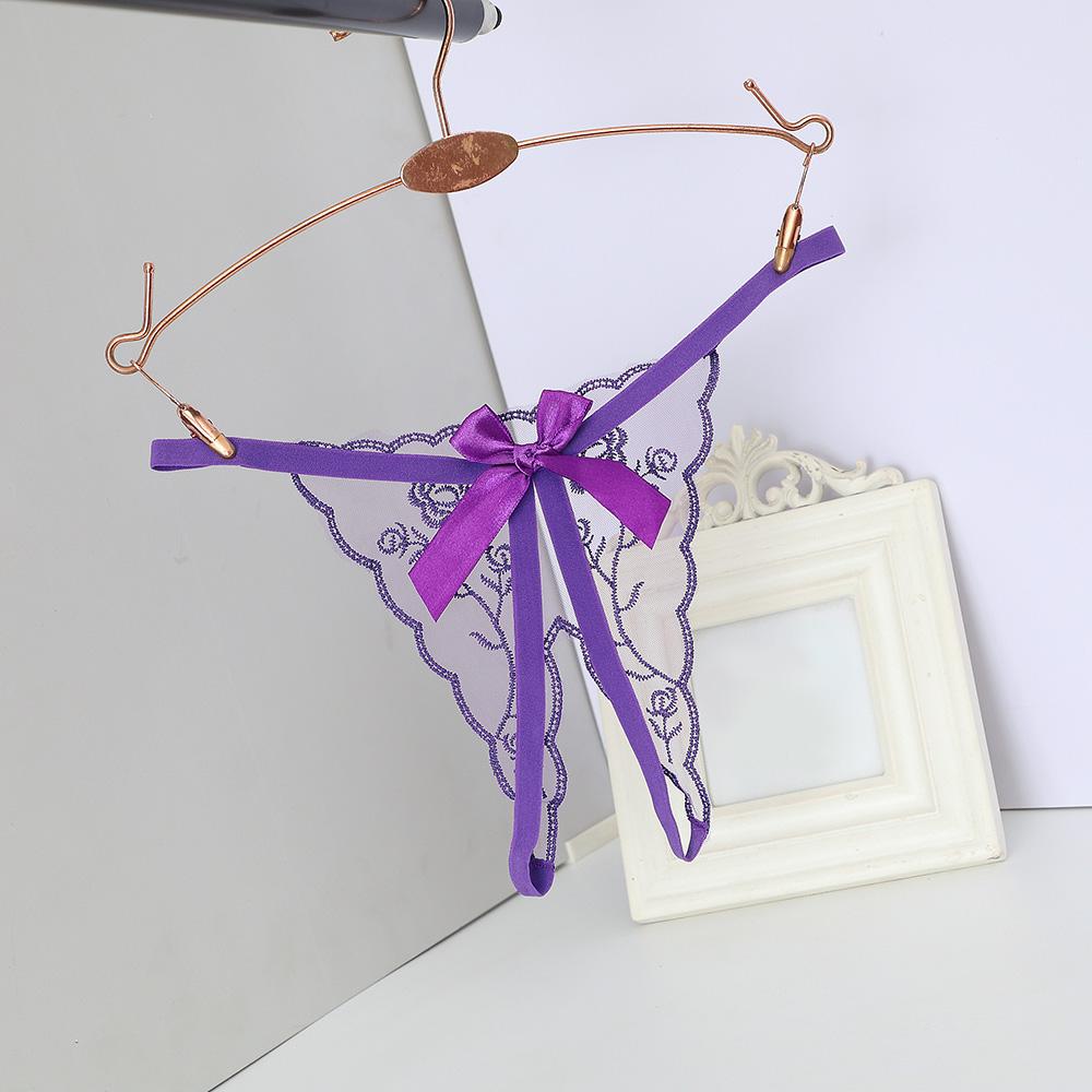 Open Thongs for Women Crotchless Embroidery G String Tanga Lace Briefs Transparent Sexy Lingerie