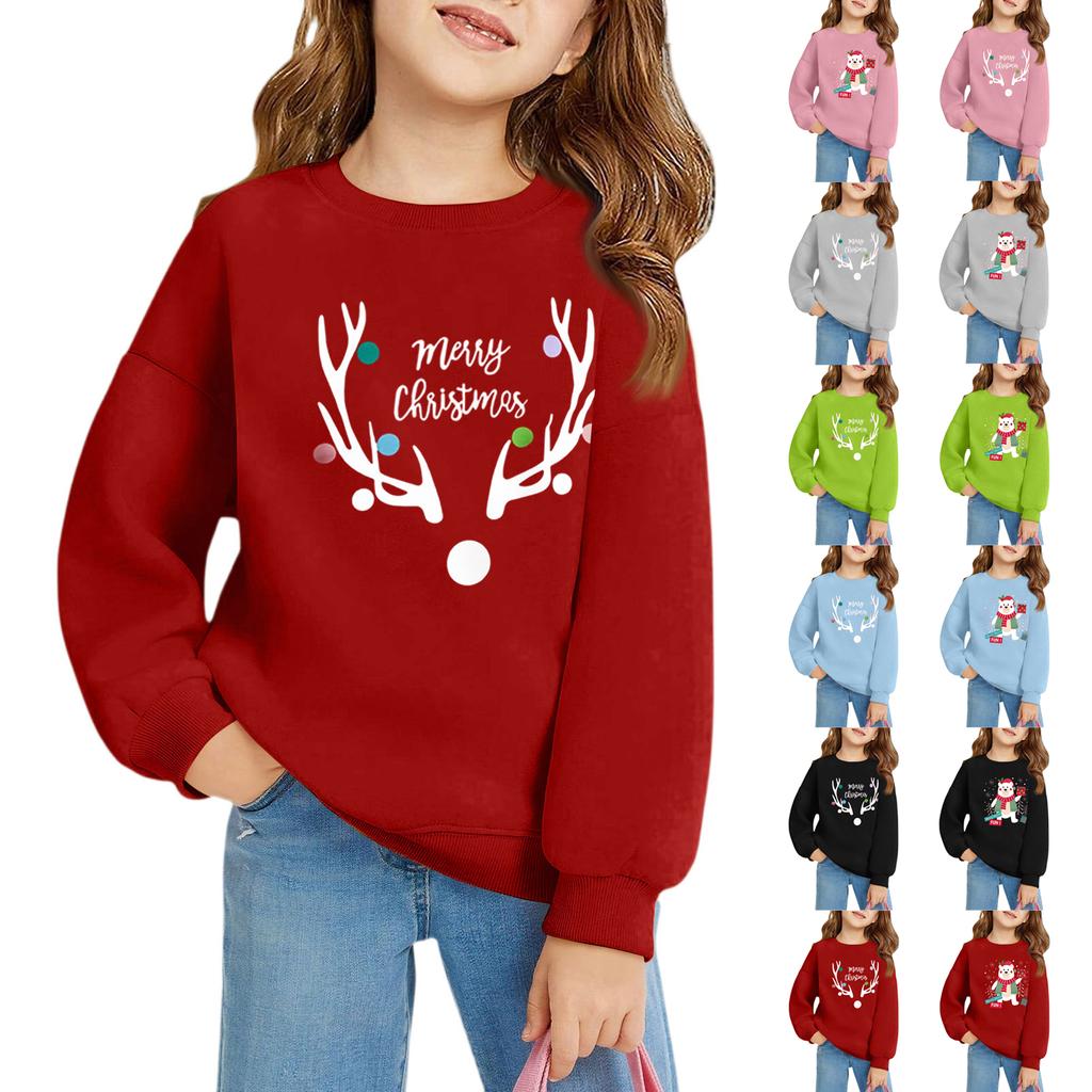 Christmas Day Girls Round Neck Pullovers For Kids Printed Baby Tops