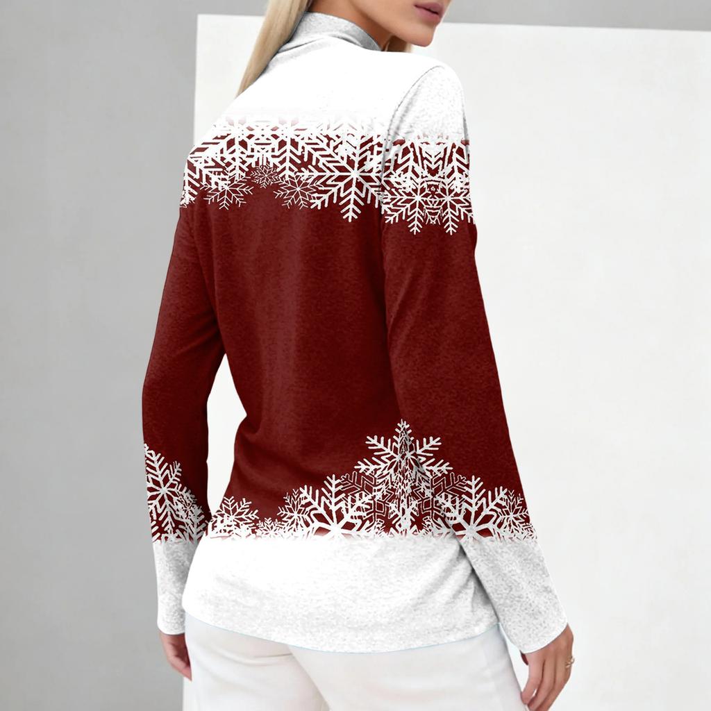 Damskie Jesienne Codzienne Koszule z Długim Rękawem Bluza Vintage z Nadrukiem Wysoki Dekolt Top Pulower