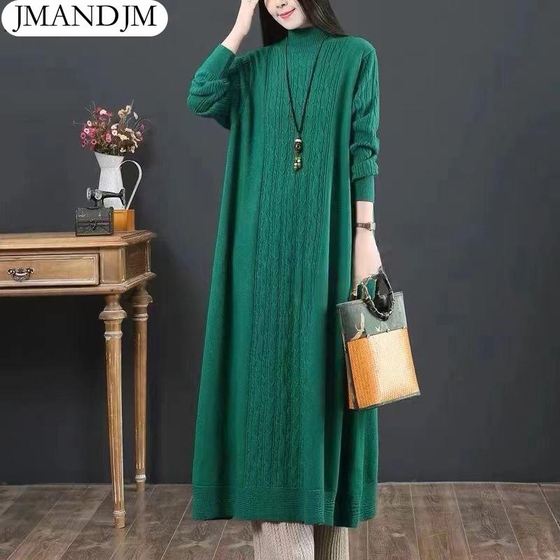 

2023 весеннее платье женский большой размер вязаный свитер свободное повседневное элегантное женское длинное платье зеленого цвета