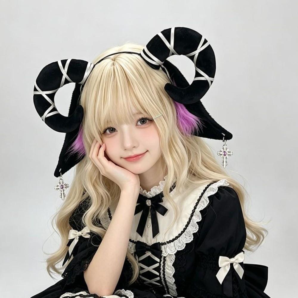 Soft Devil Goat Horn Headband Cute Cosplay Headwear Sheep Ears Hair Band Lolita Accessories