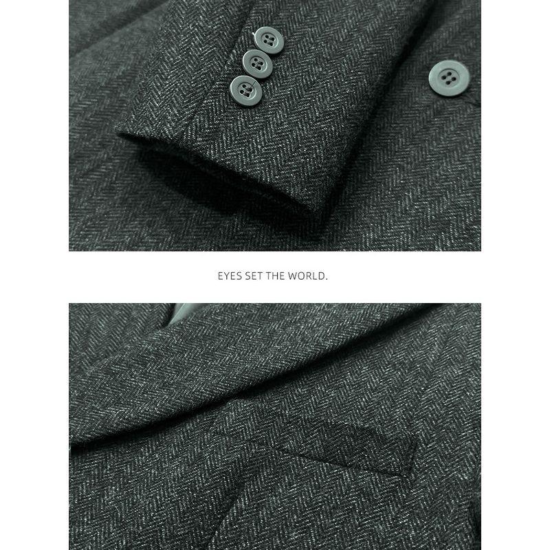 Menseye Men's Winter Wool Coat, Mid-Length Suit Collar Double-Breasted Woolen Overcoat, Thickened Business Style