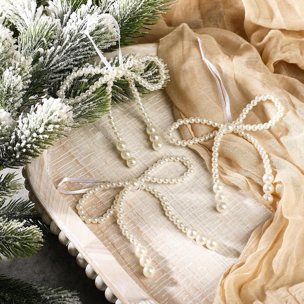 5Pcs Imitation Pearl Bow Bead Sewing Patch ,Christmas Hanging Decoration Gift Bouquet Decor Crafts
