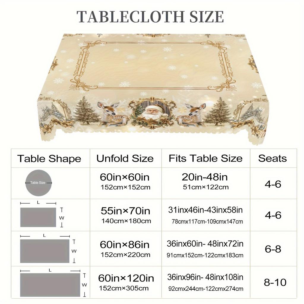 Vintage Santa Reindeer Christmas Tablecloth For Table Decor Party Decor Winter Xmas Tree Dining Table Cloth Christmas Decoration