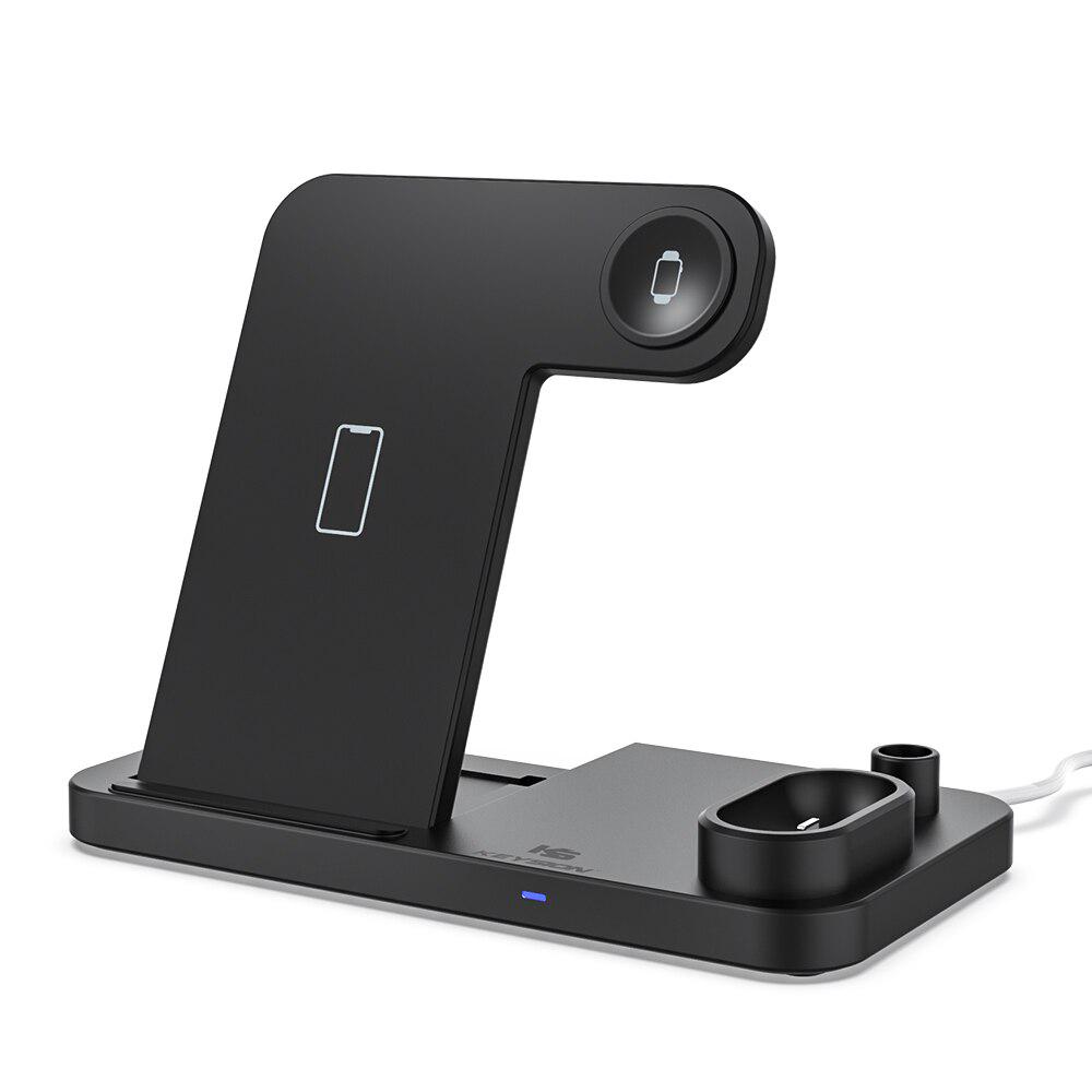 

Швидкий бездротовий зарядний пристрій KEYSION 4 в 1 для iPhone 11 Pro XR,AirPods Apple Watch Бездротова зарядна док-станція чорний
