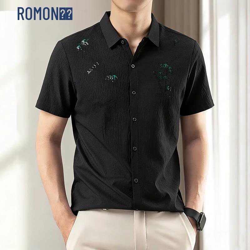 

ROMON Men s Casual Short Sleeve Linen-Feel Shirt 4XL