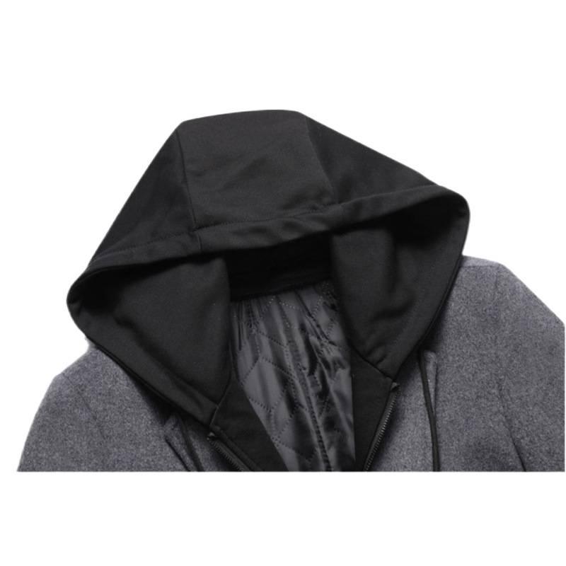 2023 Men's Korean Style Mid-Length Casual Coat with Detachable Hood - Trendy Long Sleeve Jacket