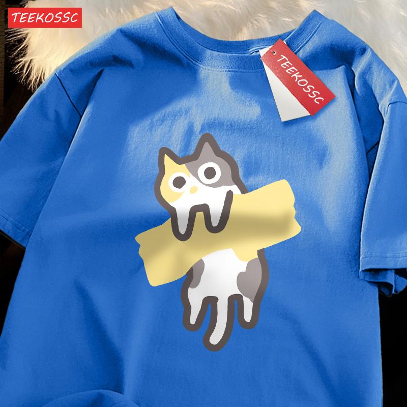 Adaptive Tape Cat Cartoon Printprint Mans Tee Clothing Cartoon Comfort Tshirt Round Neck Tshirts Retro Sxxxl Half Sleeve