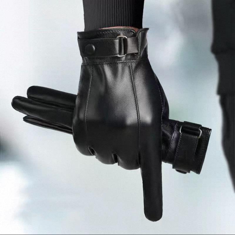 Stylish Men's PU Leather Touchscreen Winter Gloves - Windproof, Warm, for Riding, Driving, Business.