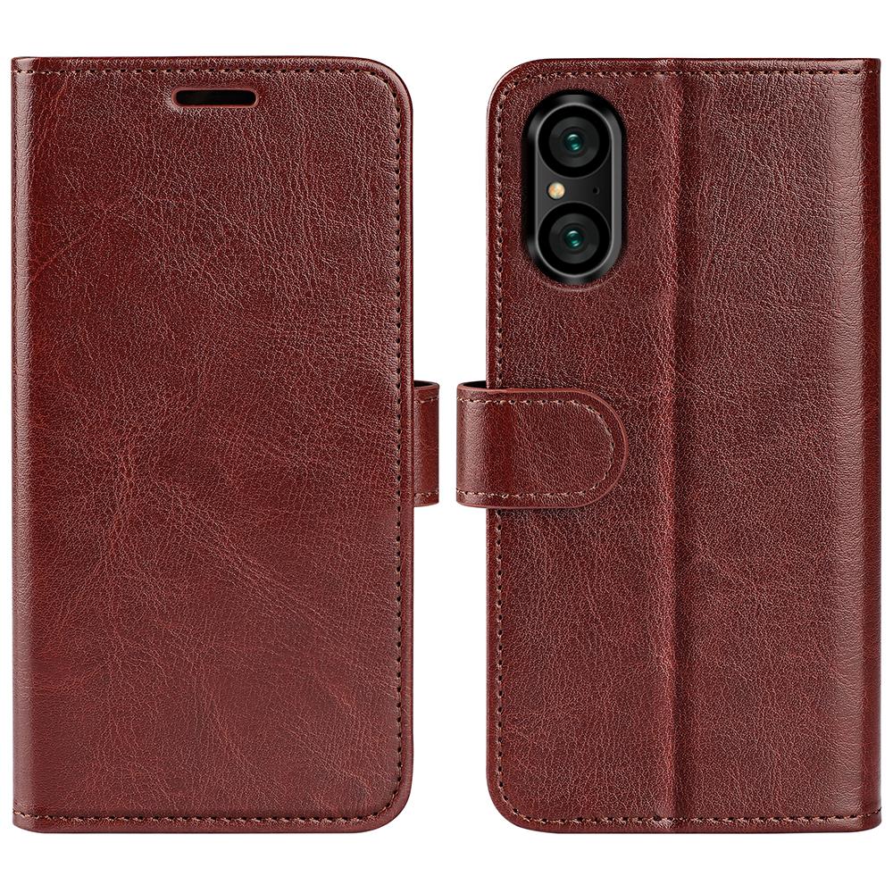 

For Sony Xperia 5 V PU Leather Cell Phone Cover Anti-scratch Crazy Horse Texture Wallet Stand Case Brown