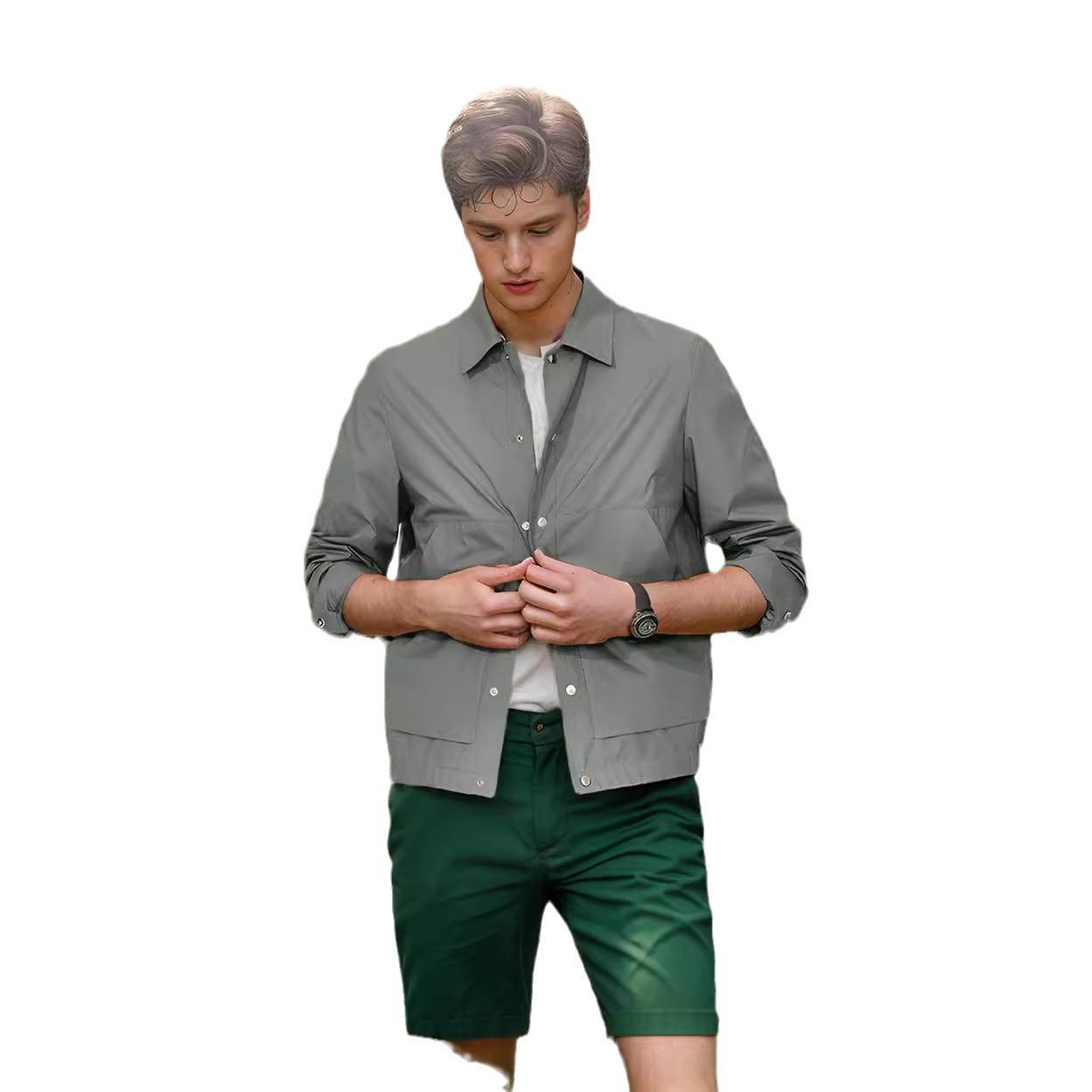 

Весенняя и осенняя мужская куртка однотонная трехцветная простая рубашка повседневная куртка куртка XL морская волна