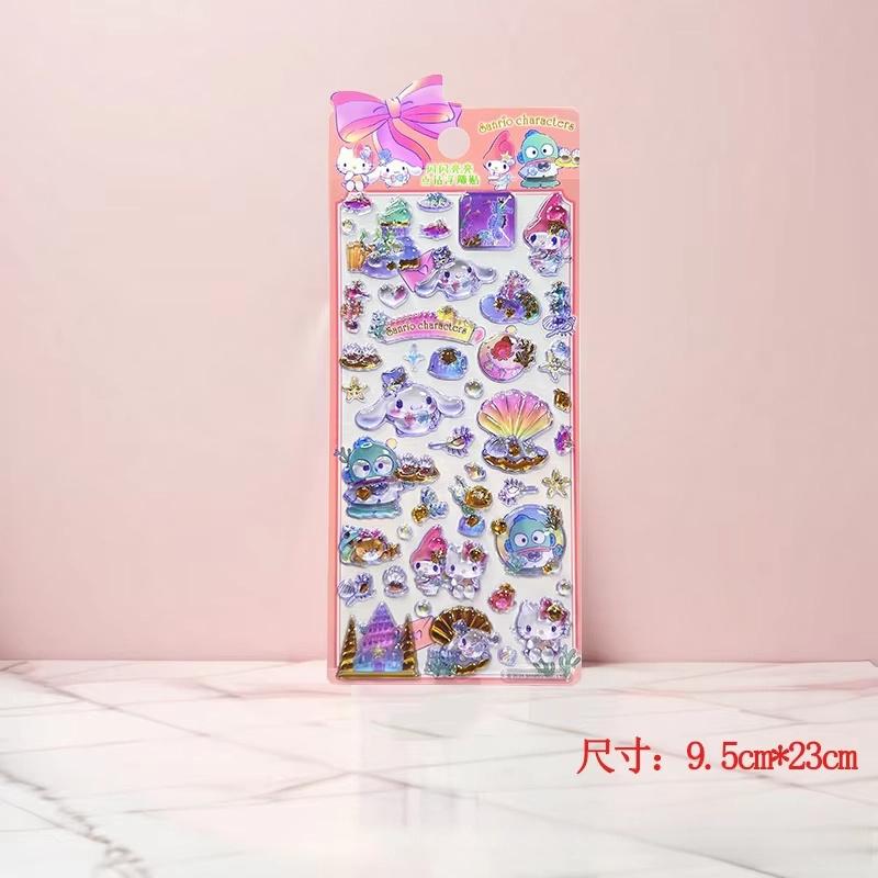 4 Pcs Hello Kitty Kuromi Melody 3D Relief Stickers Set for Kids Guka Decorative Diamond Stickers Mixed Animation Derivatives