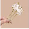 New Chinese Style Peony Beaded Three Teeth Hair Fork Vintage Elegant Bun Hair Accessories