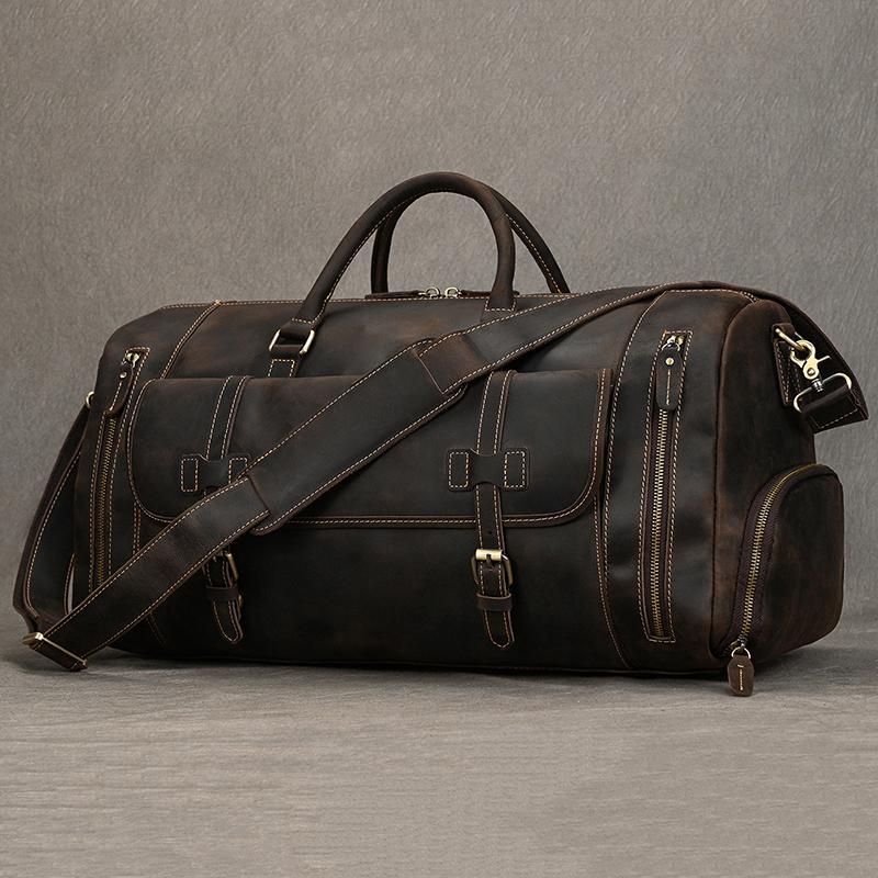Vintage Fashion Handbags For Men Genuine Leather Travel Duffles Travelling Shoulder Bag Cowskin Hand Luggage Bags Large Duffle
