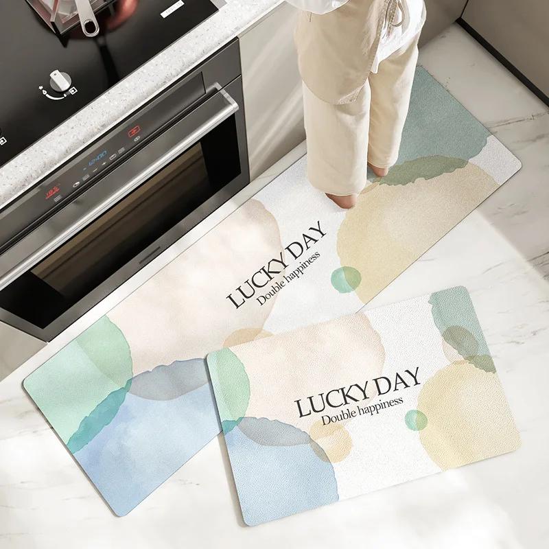 Fiber Leather Natural Rubber Kitchen Floor Mat, Soft Q-elastic Long Kitchen Mats Absorbs Water, Oil and Non-slip Foot Pads