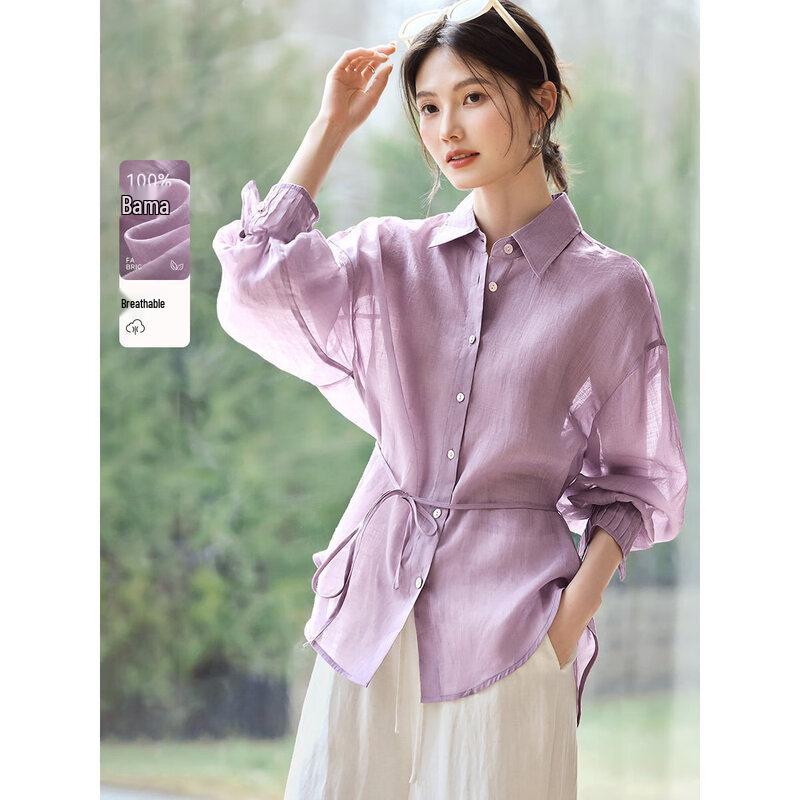 XWI Women s 100% Ramie Linen Tie-Waist Shirt Jacket M