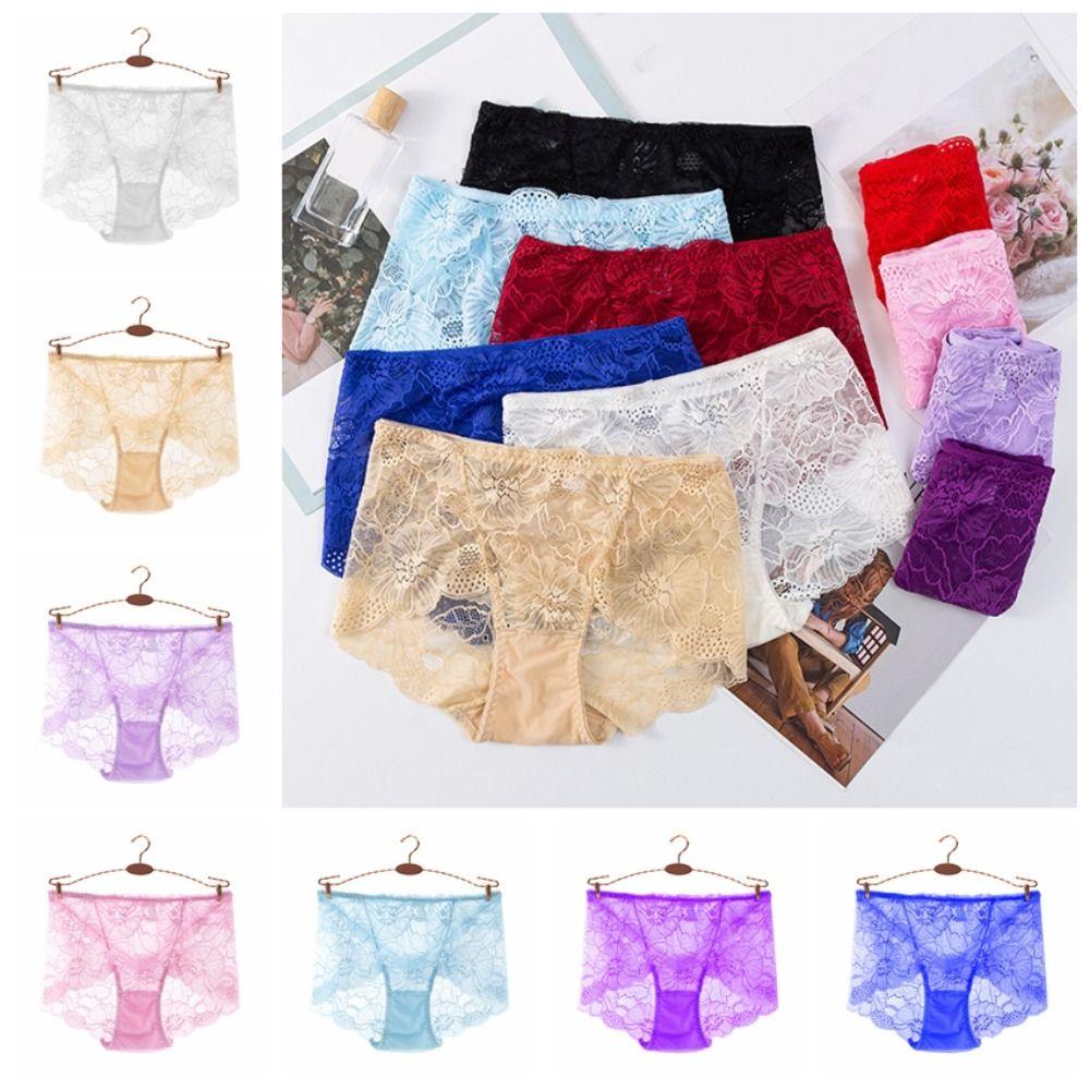 4PCS Mesh Transparent Seamless Lace Briefs Underpants Women Underwear Lace Flower Panties  Female