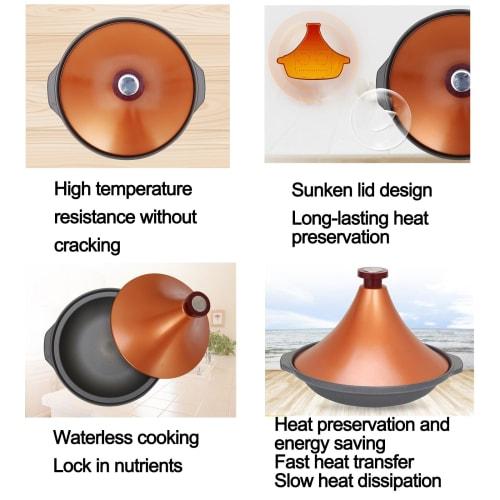 YUAXIA Moroccan Tagine Pot, Waterless Cooking, Aluminum Alloy with Tapered Lid, Stew Pot, Flame Compatible, Suitable for Making Soup, Chef Gift (Color