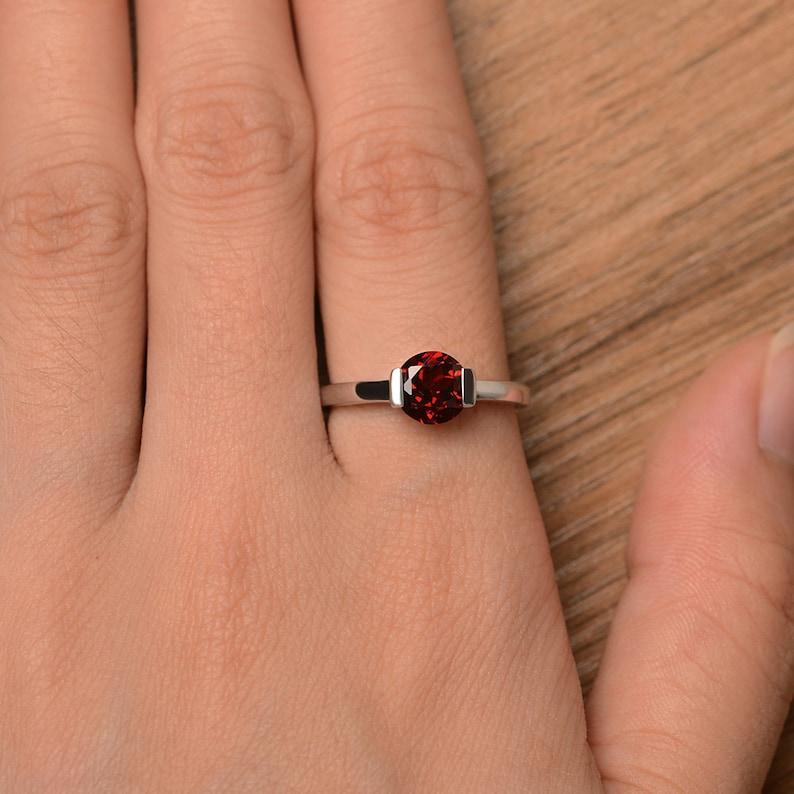 Womens Ring 925 Sterling Silver Band with Round Cut Natural Red Garnet Gemstone For Engagement,Anniversary & Wedding Wear Ring