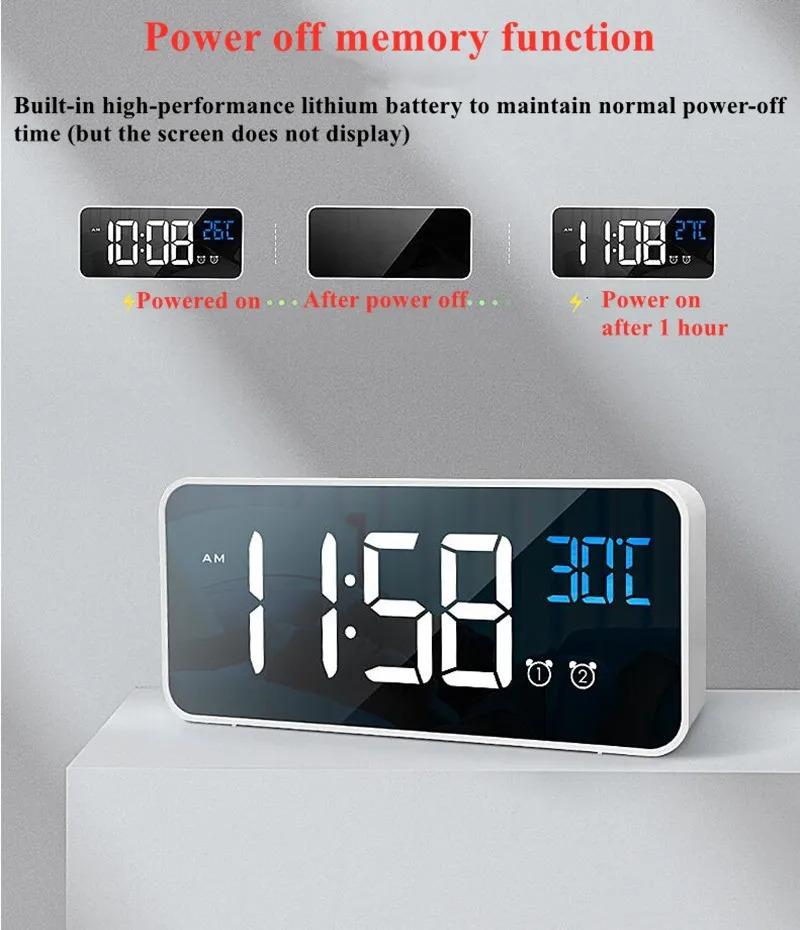 Voice Control Digital Alarm Clock TEMP 2 Alarms Snooze Night Mode Table Clock Power Switch 12/24H Rechargeable Music LED Clock.