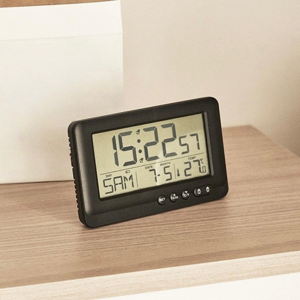 Time/Date/Week/Temperature Electronic Alarm Clock LCD Display Plastic Digital Alarm Clock 12/24 Hours 7 Languages