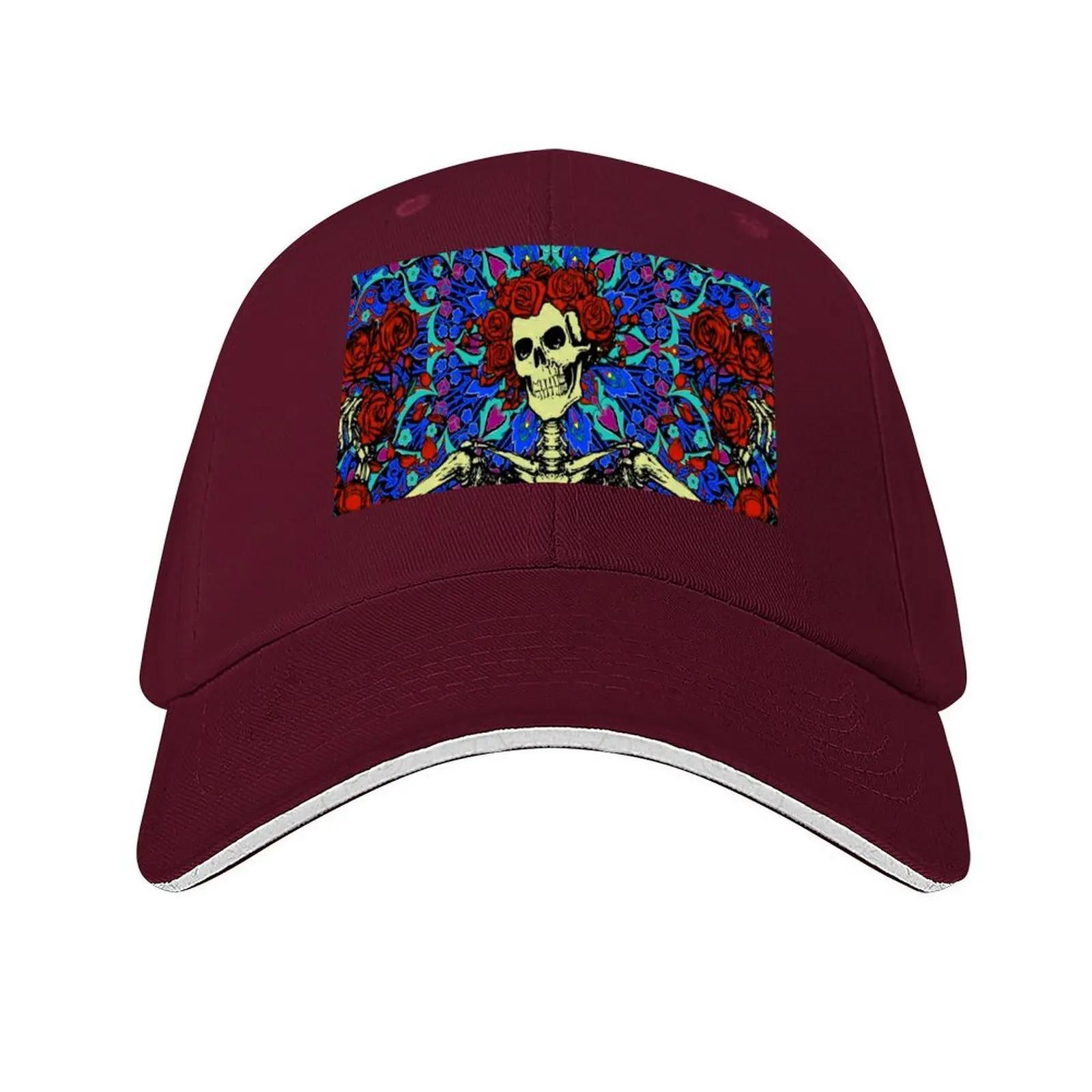 Psychedelic Grateful day of the dead roses skeleton Baseball Cap fashionable Icon designer cap Mens Womens